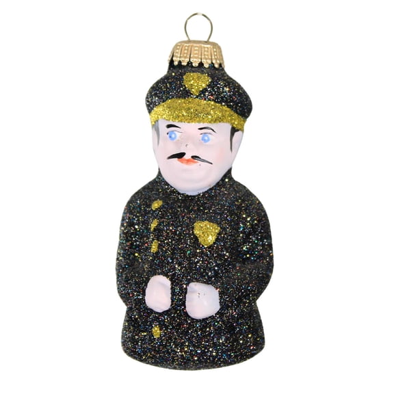 Larry Fraga Designs Policeman Tony - 1 Ornament 3.5 Inch, Glass - Ornament Christmas Cop Law 5048 BLACK