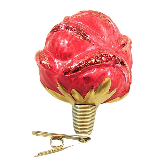 Larry Fraga Designs Red Rose Clip-On - 1 Ornament 3 Inch, Glass - Ornament Flower 5402 C