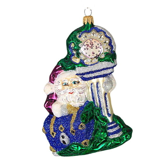 Larry Fraga Designs Tick Tock - 1 Ornament 5 Inch, Glass - Ornament Chistmas Santa Clock 5829