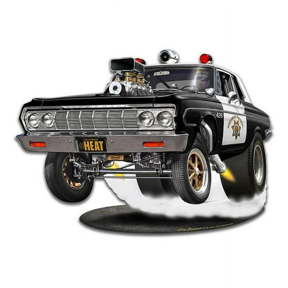 Larry Grossman 1964 Mo-Power Cop Car Metal Sign - 15 x 11 in.