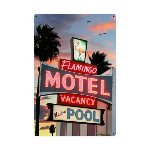 Larry Grossman LG358 24 x 36 in. Flamingo Motel Metal Sign