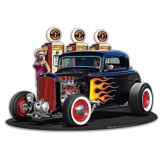 Larry Grossman LGB364 18 x 12 in. 1932 Deuce Coupe Fillup Custom Shape Sign
