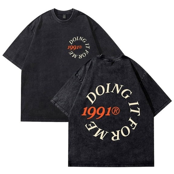 Larry June Doing It for Me Summer streetwear men's and women's fashionable round neck washed cotton T-shirt - short sleeved top