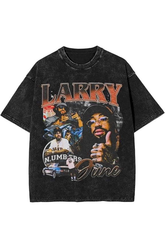 Larry June Merch Washed T-shirt Cool Trendy Print Short-sleeved Men And Women Hip-hop Tops