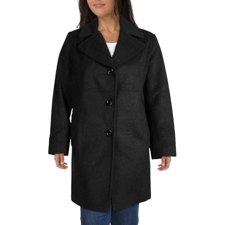 Larry Levine Women s Plus Size Single Breasted Wool Blend Walker Coat Walmart