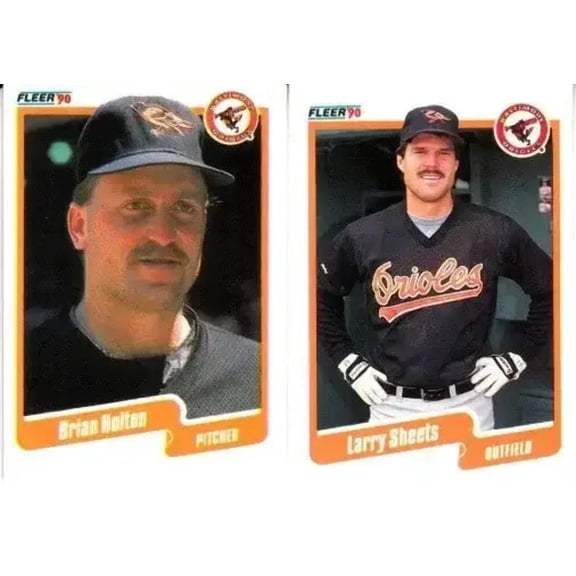 Larry Sheets and Brian Holton Baltimore Orioles 1990 Fleer baseball blank back error cards