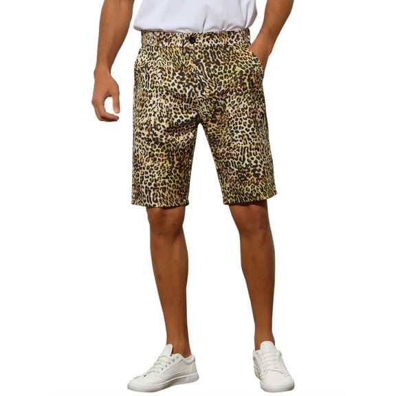 INSPIRE CHIC Men's Shorts Animal Print Zipper Closure Regular Fit Casual Dress Shorts 38 Leopard Print