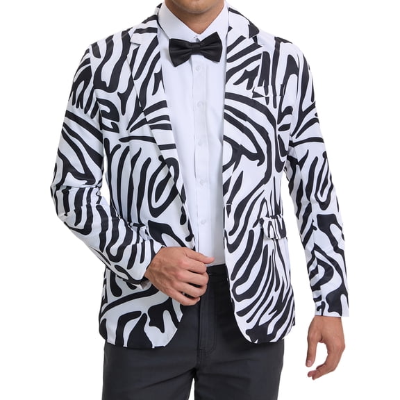 INSPIRE CHIC Animal Printed Blazer for Men's Slim Fit One Button Sports Coats S Dark White