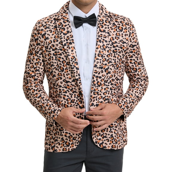INSPIRE CHIC Animal Printed Blazer for Men's Slim Fit One Button Sports Coats S Light Khaki