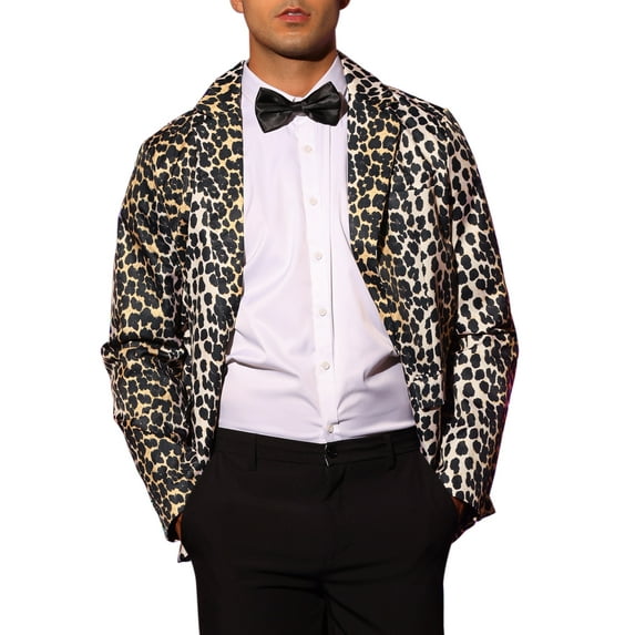 INSPIRE CHIC Animal Printed Blazer for Men's Slim Fit One Button Sports Coats M Khaki
