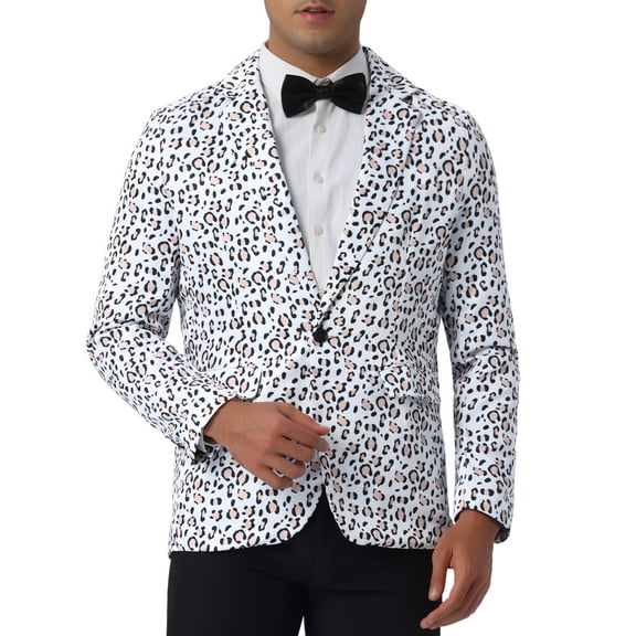 INSPIRE CHIC Men's Blazers Animal Print Notched Lapel Slim Fit Blazer 2XL White Khaki