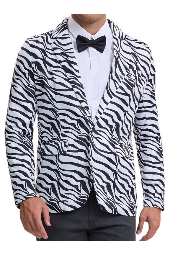 Men's Blazers Animal Print Notched Lapel Slim Fit Blazer 2XL Zebra Print