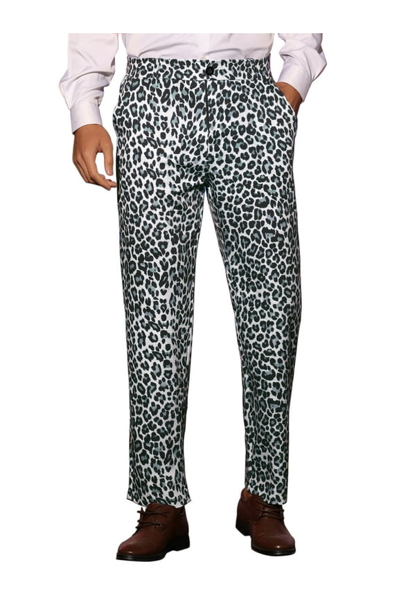 Men's Pants Leopard Animal Print Regular Fit Vintage Flat Front Pants 30 Gray