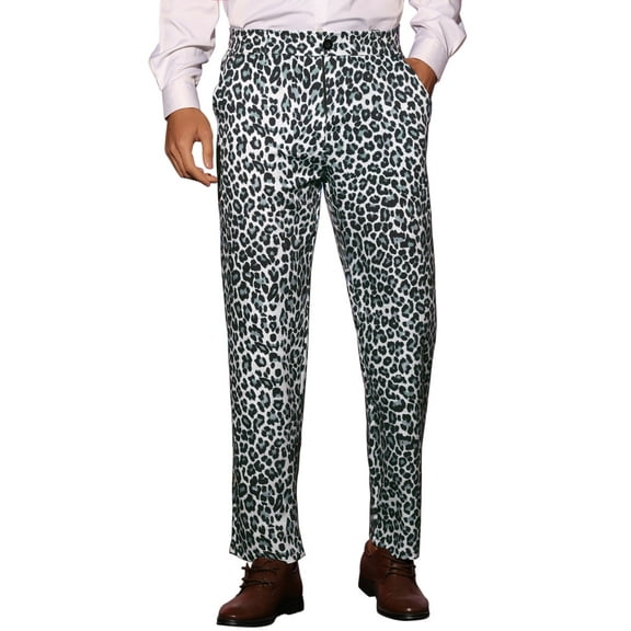 INSPIRE CHIC Men's Pants Leopard Animal Print Regular Fit Vintage Flat Front Pants 38 Gray