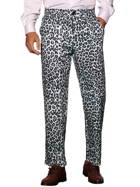 Men's Pants Leopard Animal Print Regular Fit Vintage Flat Front Pants 32 Gray