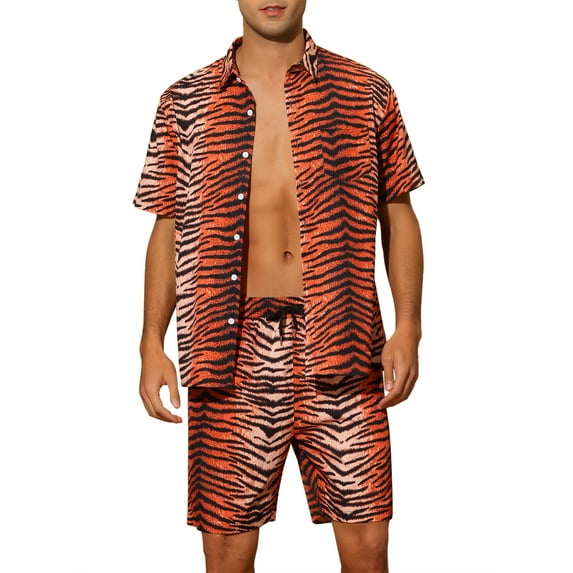 INSPIRE CHIC Animal Printed Shirts for Men's Short Sleeves Hawaiian Set 2 Pieces Summer Outfit M Red