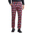 thumbnail image 1 of INSPIRE CHIC Men's Pants Diamond Plaid Flat Front Straight Leg Trousers 30 Red Black, 1 of 6