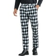 thumbnail image 1 of INSPIRE CHIC Men's Pants Diamond Plaid Flat Front Straight Leg Trousers 32 Gray Black, 1 of 6