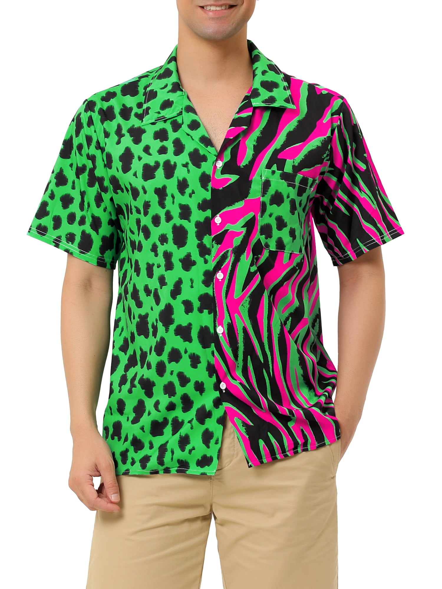 Lars Amadeus Big & Tall Men's Leopard Print Color Block Patchwork Shirts