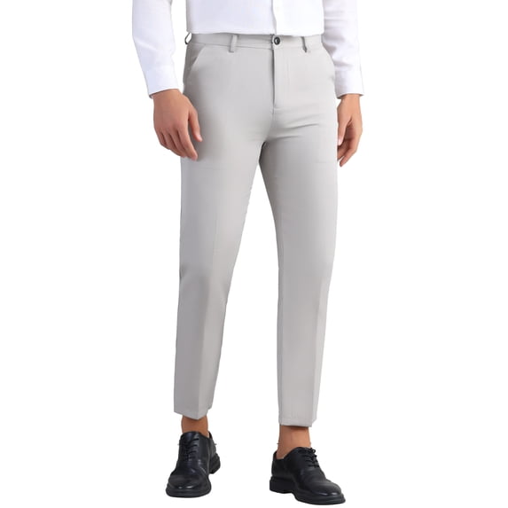 INSPIRE CHIC Edition Business Dress Pant for Men's Zipper Closure Flat Front Formal Solid Color Straight Trousers