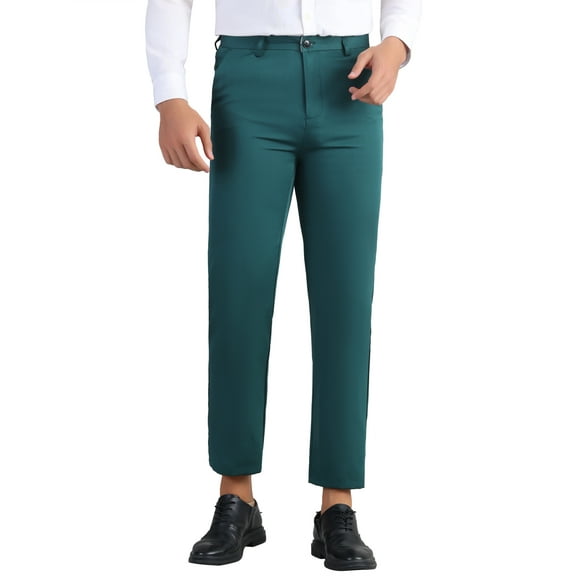 INSPIRE CHIC Business Dress Pant for Men's Zipper Closure Flat Front Formal Solid Color Straight Trousers