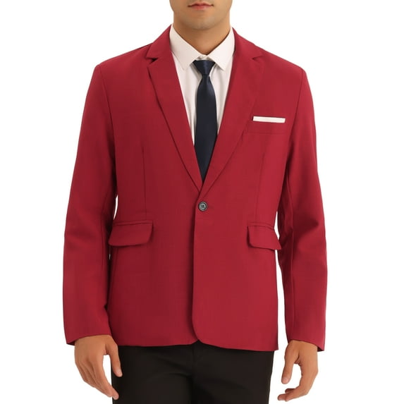 INSPIRE CHIC Men's Blazer Notch Lapel Collar One Button Solid ColorSuit Jackets XL Burgundy
