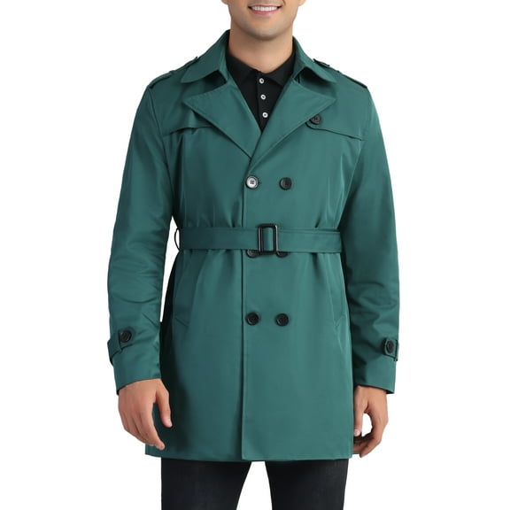 INSPIRE CHIC Business Trench Coat for Men's Double Breasted Notched Lapel Winter Overcoats