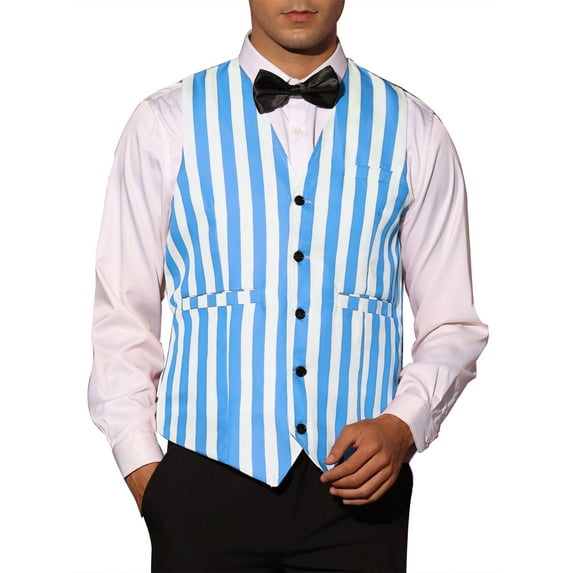 INSPIRE CHIC Business Vest for Men's Slim Fit V Neck Sleeveless Striped Prints Waistcoat M Blue