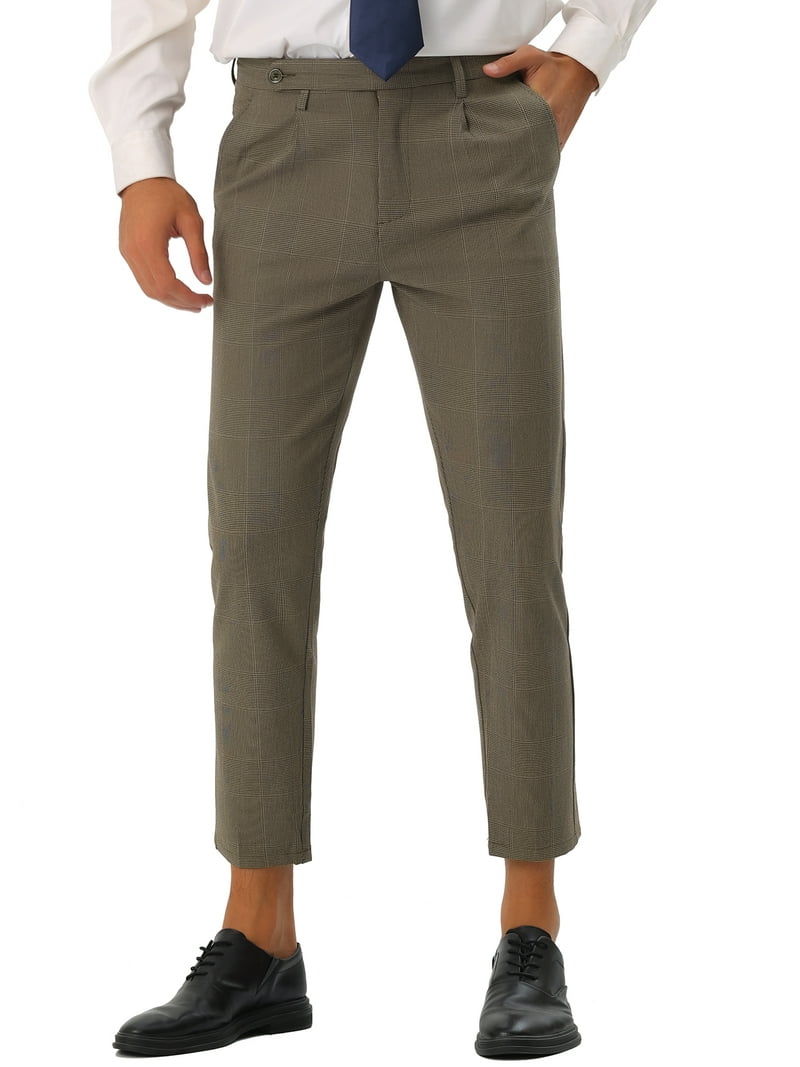 INSPIRE CHIC Checked Dress Pants for Men's Expandable Waist