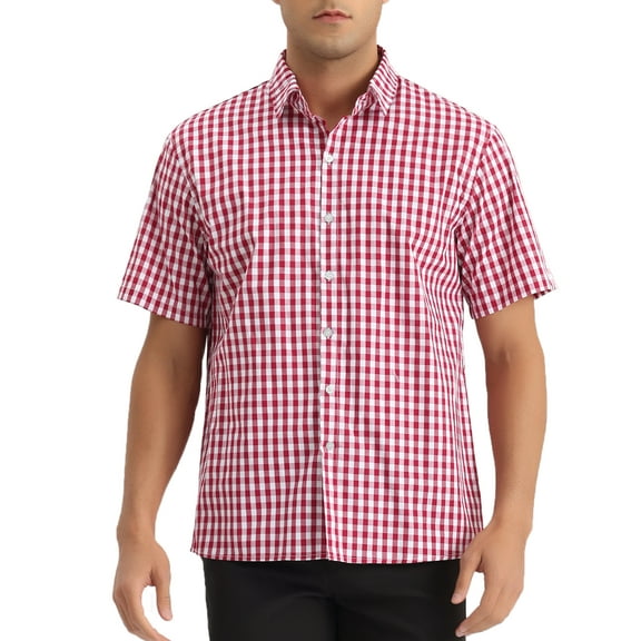 INSPIRE CHIC Checks Dress Shirts for Men's Short Sleeves Formal Plaid Shirt L Red