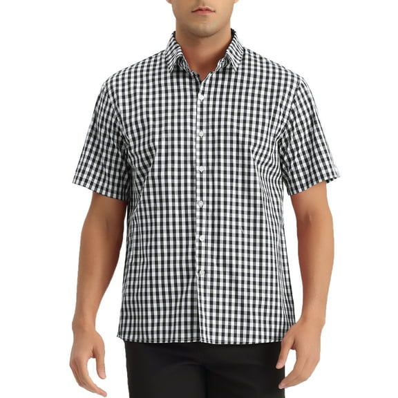 INSPIRE CHIC Checks Dress Shirts for Men's Short Sleeves Formal Plaid Shirt L Black
