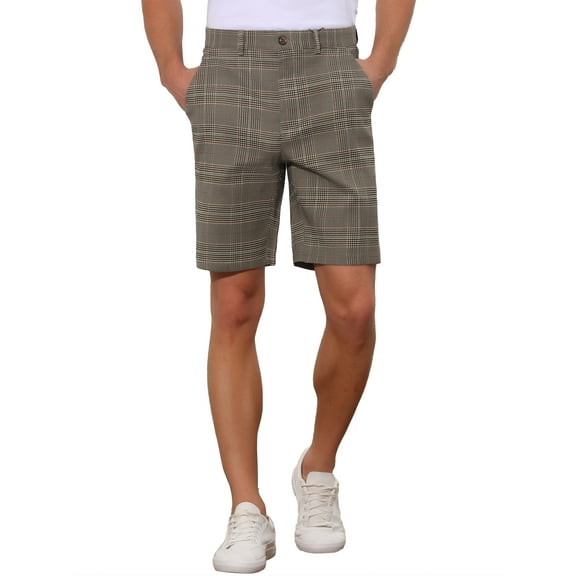 INSPIRE CHIC Classic Plaid Shorts for Men's Flat Front Business Checked Chino Shorts 30 Light Brown
