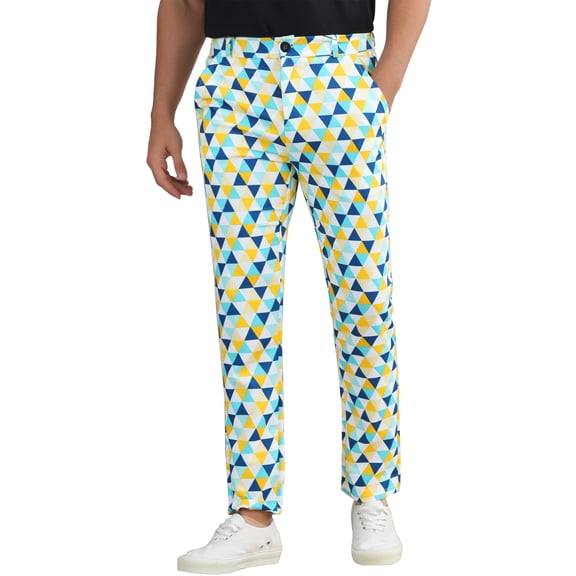 INSPIRE CHIC Contrast Color Pants for Men's Color Block Triangle Plaid Printed Dress Pants
