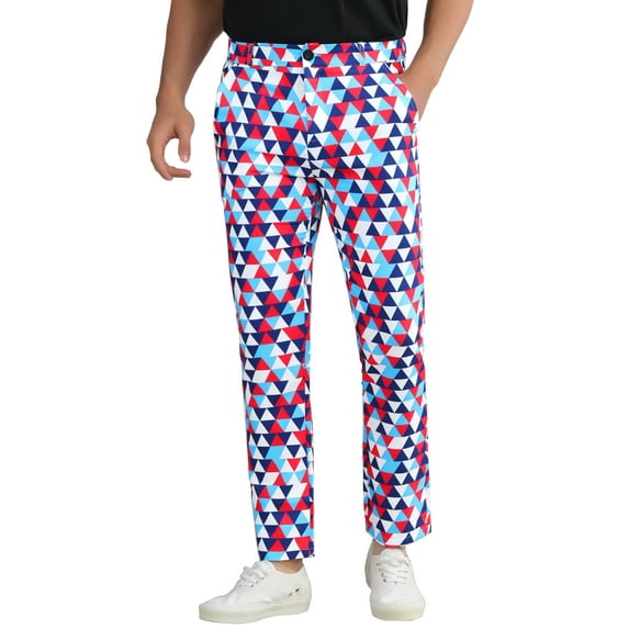 INSPIRE CHIC Contrast Color Pants for Men's Color Block Triangle Plaid Printed Dress Pants