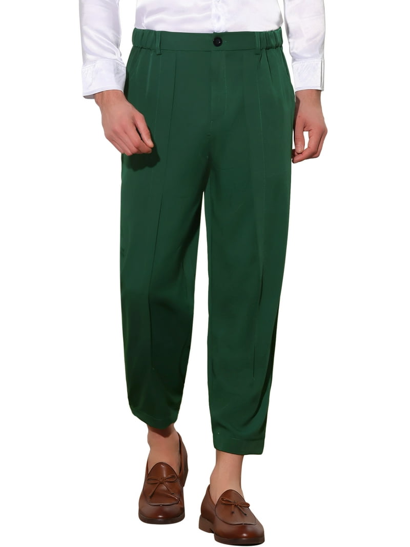 men's dress pants ankle length Inspire Chic Cropped for Solid Elastic Waist Tapered Pants, Size: 30, Black formal ankle pant and shirt