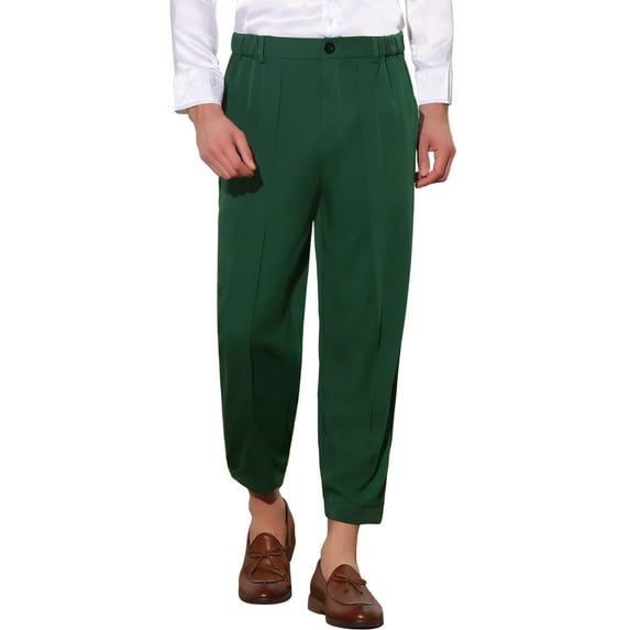 Lars Amadeus Cropped Dress Pants for Men's Solid Elastic Waist Ankle Length Tapered Pants