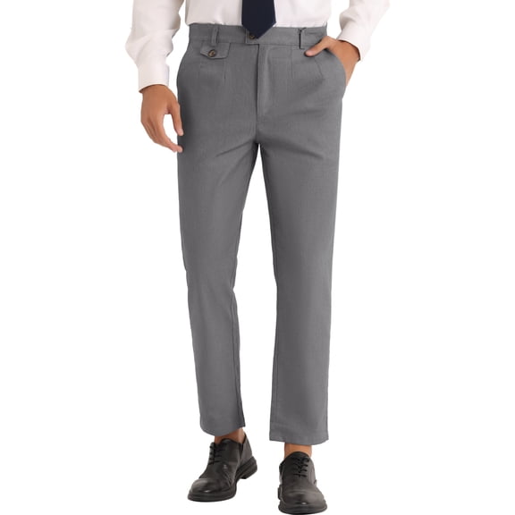 INSPIRE CHIC Double Pleated Dress Pants for Men's Solid Color Slim Fit Formal Trousers Dark Gray 40
