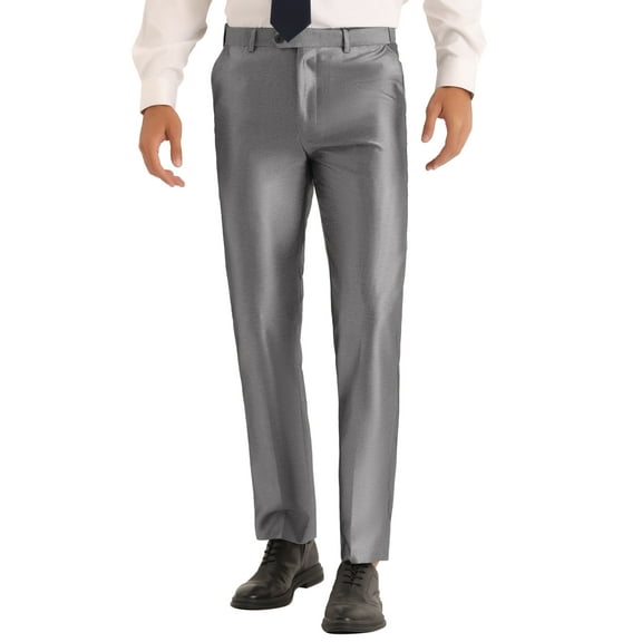 INSPIRE CHIC Dress Pants for Men's Classic Fit Solid Stretch Flat Front Work Business Trousers 30 Silver Gray
