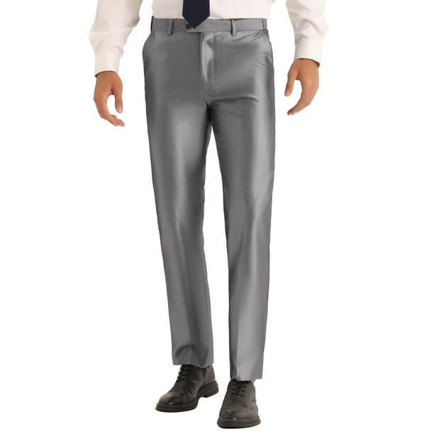 mens silver dress pants silver dress pants Men's Silver Grey ~ Gray Shiny Sharkskin Pant Slacks /  Tuxedo Flashy Looking Silver / dress size pants : 46