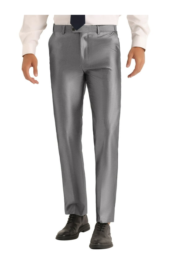 Dress Pants for Men's Classic Fit Solid Stretch Flat Front Work Business Trousers 36 Silver Gray