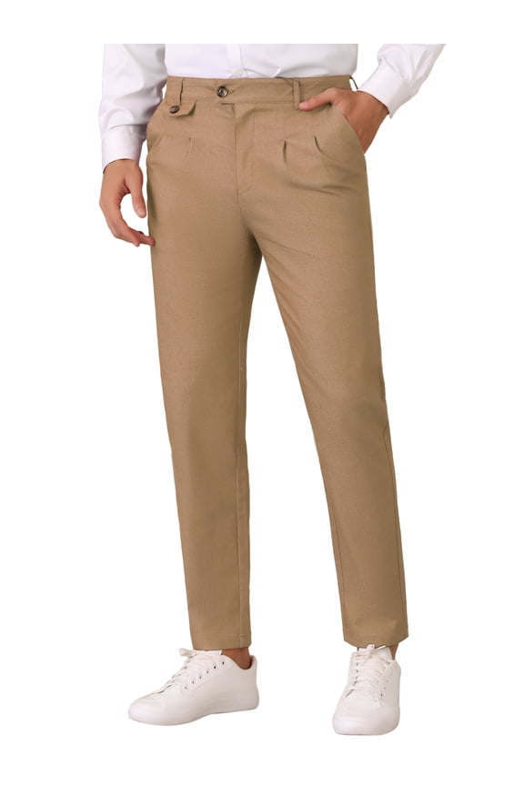 Dress Pants for Men's Pleated Front Tapered Leg Business Chino Trousers 40 Brown