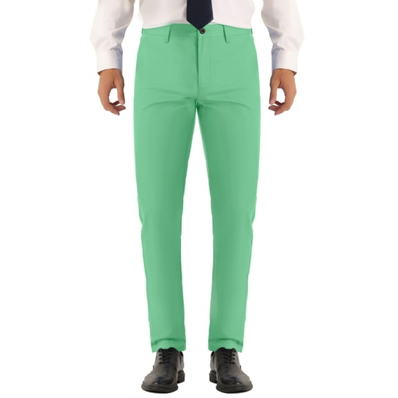 INSPIRE CHIC Dress Pants for Men's Solid Stretch Flat Front Work Chino Trousers 38 Green