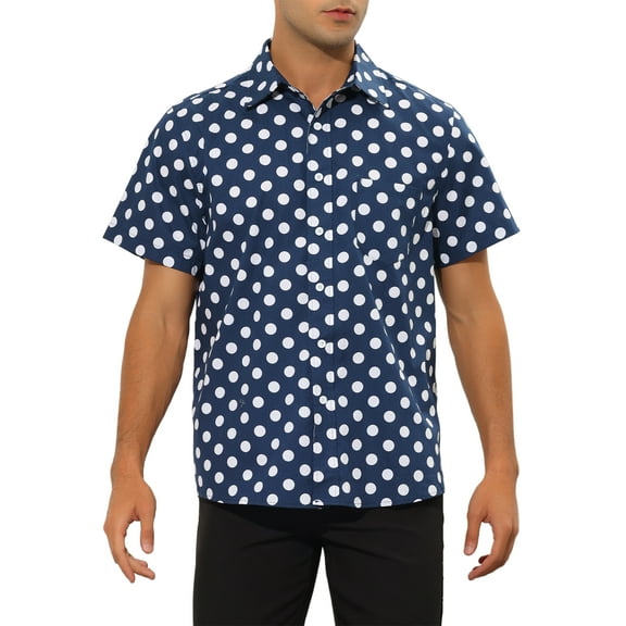 INSPIRE CHIC Dress Shirts for Men's Slim Fit Polka Dots Button Short Sleeves Short Shirts Tops M Blue