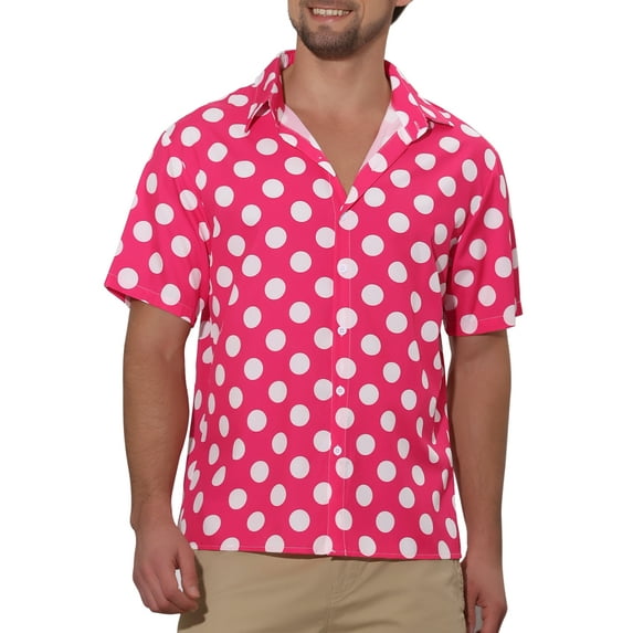 INSPIRE CHIC Dress Shirts for Men's Slim Fit Polka Dots Button Short Sleeves Short Shirts Tops XL Rose Red