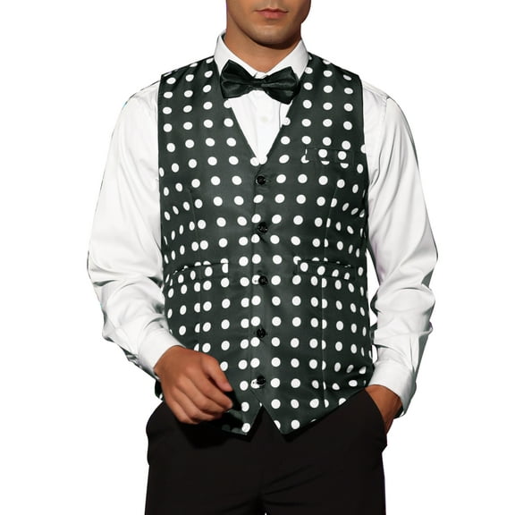 INSPIRE CHIC Dress Vest for Men's Slim Fit Sleeveless Polka Dots Pattern Waistcoat