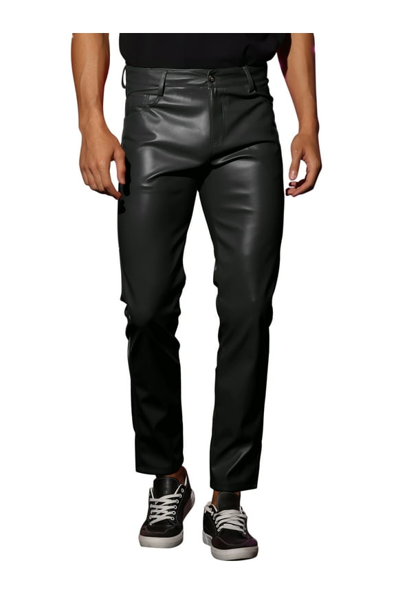 Faux Leather Pants for Men's Slim Fit Hip Hop Nightclub Disco Party Trousers 30 Black