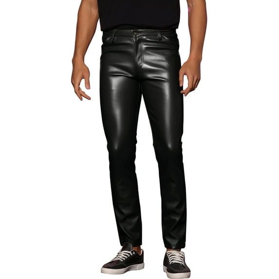 INSPIRE CHIC Faux Leather Pants for Men's Slim Fit Motorcycle Biker Skinny Trousers 28 Black