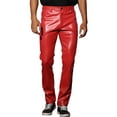 thumbnail image 1 of INSPIRE CHIC Men's Pants PU Leather Button Casual Style Pants 34 Red, 1 of 5