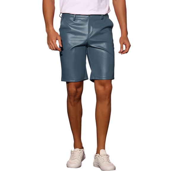 INSPIRE CHIC Faux Leather Shorts for Men's Hip Hop Motorcycle Biker Party Disco Shorts 32 Blue