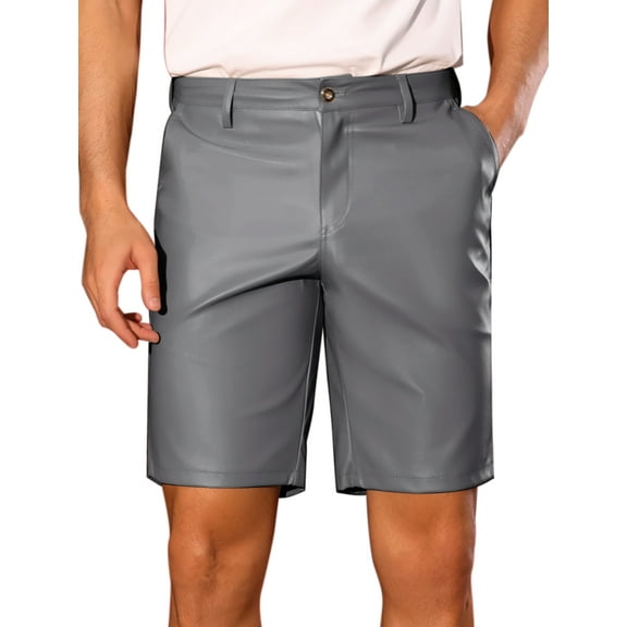 INSPIRE CHIC Faux Leather Shorts for Men's Hip Hop Motorcycle Biker Party Disco Shorts 36 Gray